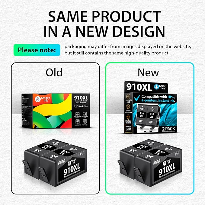 Smart Ink Remanufactured Ink Cartridge Replacement for HP 910 XL 910XL (Black XL 2 Combo Pack) to use with HP OfficeJet Pro 8025e 8028e 8035e 8025 8028 8035 OfficeJet 8015e 8022e 8015 8022 Printers-DeskLoop Office
