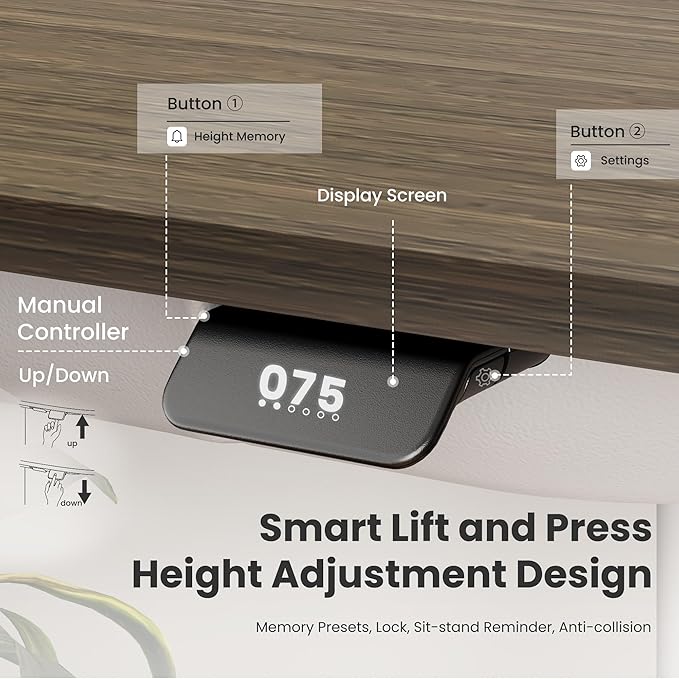 COLAMY Electric Adjustable Standing Desk – 48 x 28 Inch Sit Stand Desk with Drawer & Cable Management, Dual Motor Lift System, Ergonomic Footrest, Home Office Table (MFC Desktop, Walnut + White)-DeskLoop Office