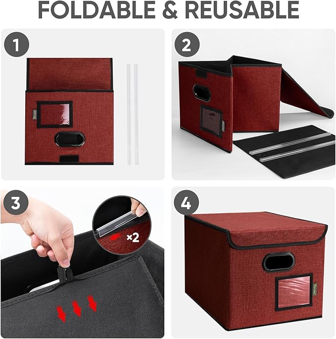 BALEINE File Organizer Box with Lid, Collapsible File Folder Organizer with Plastic Slide, Hanging File Folder Box for Office Document Storage (1 Pack, Red)-DeskLoop Office