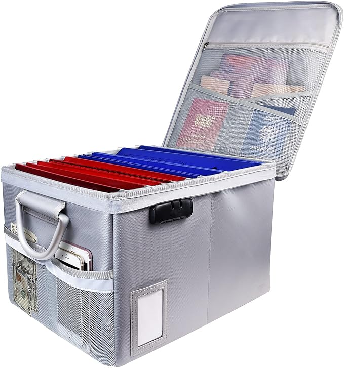 TOMKID Fireproof File Cabinet with Lock, Fireproof Document Organizer Collapsible File Box Filing Cabinet with Handle for Letter Legal Folder Certifications-DeskLoop Office