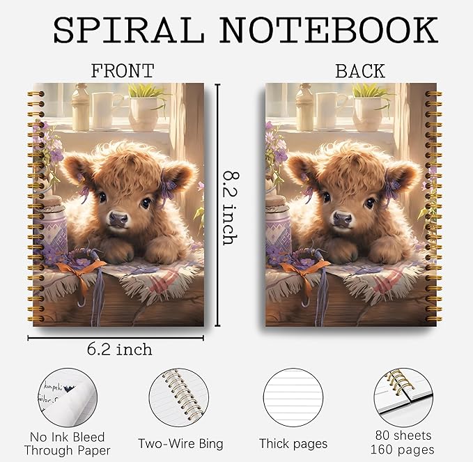 Floral Highland Cow Notebook - Western Cow Notebook, Highland Cow Office Supplies, Highland Cow Gifts, Cow Lover Gifts, Cute Cow Stuff, Cute Highland Cow with Lavender Spiral Notebook 5.5x8.3-DeskLoop Office
