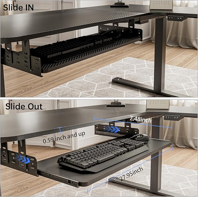 EUREKA ERGONOMIC Adjustable Keyboard Tray Under Desk, 28x11 Inch Large Slide Out Keyboard & Mouse Platform Tray, Wooden Pull Out Computer Keyboard Drawer for Typing Home Office Desk, Black-DeskLoop Office