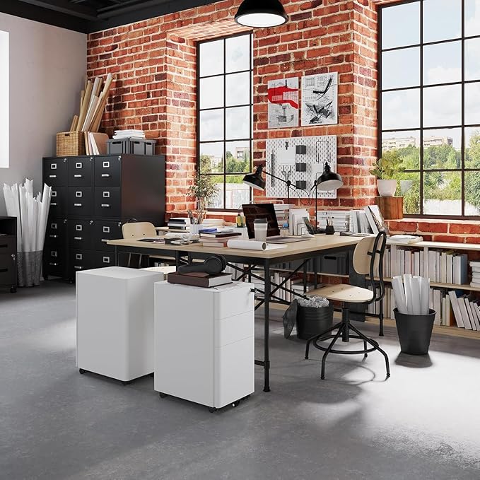 YITAHOME 3 Drawer File Cabinet, Mobile Filing Cabinet for Home Office, Metal Slim File Cabinet Drawers with Keys, Pre-Built Office Storage Cabinet for A4/Letter/Legal (White)-DeskLoop Office