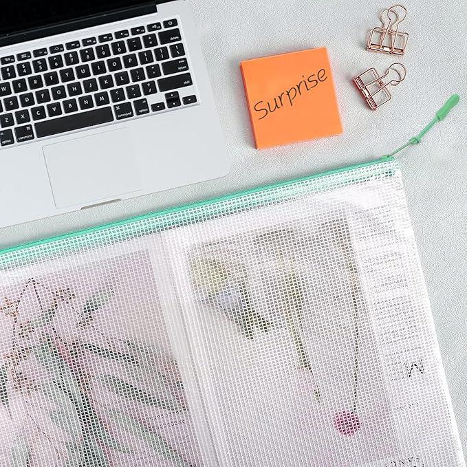 20pcs A3 17x12 Inches Extra Large Zipper Bags, Reusable Mesh Pouches for Office Supplies, Classroom Organization-DeskLoop Office