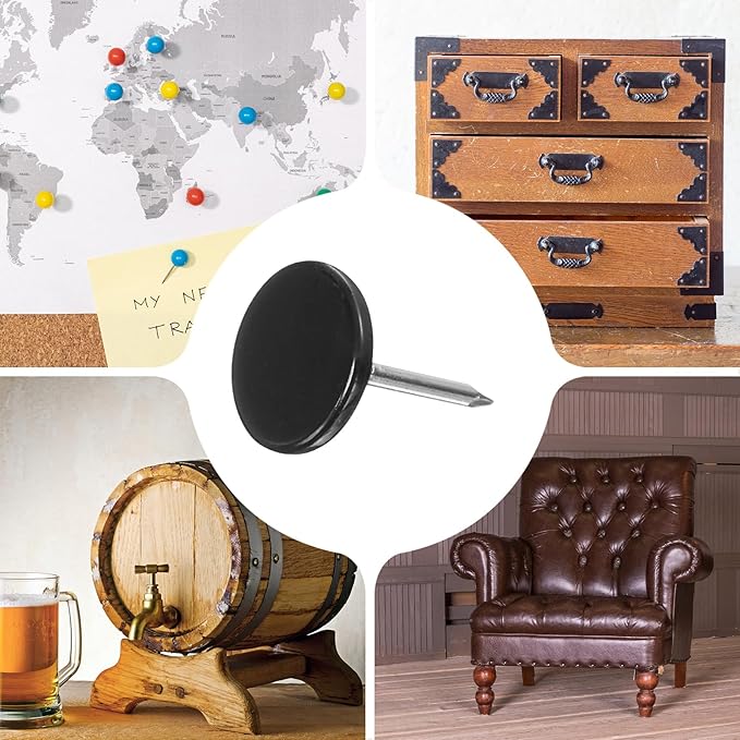 uxcell 100Pcs Upholstery Tacks, 11mmx15mm Flat Head Thumb Tack Decorative Furniture Nails Push Pins for Furniture Sofa Headboards, Black-DeskLoop Office