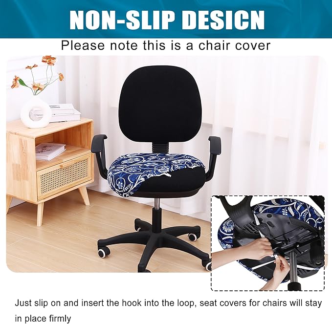 Smiry Printed Office Computer Chair Seat Covers, Stretch Fit Universal Desk Rotating Chair Cover Washable Removable Seat Cushion Protectors - Navy Blue-DeskLoop Office