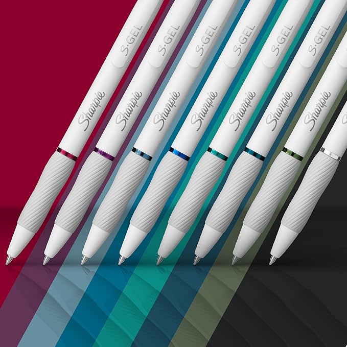 Sharpie S-Gel | Gel Pens for Writing | Medium Point (0.7mm) | Assorted Ink Colours | White Pearl Barrels | 8 Count-DeskLoop Office