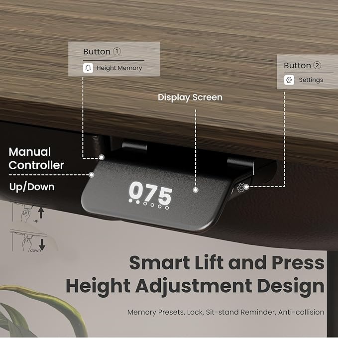 COLAMY Electric Adjustable Standing Desk – 48 x 28 Inch Sit Stand Desk with Drawer & Cable Management, Dual Motor Lift System, Ergonomic Footrest, Home Office Table (Veneer Desktop, Walnut + Black)-DeskLoop Office