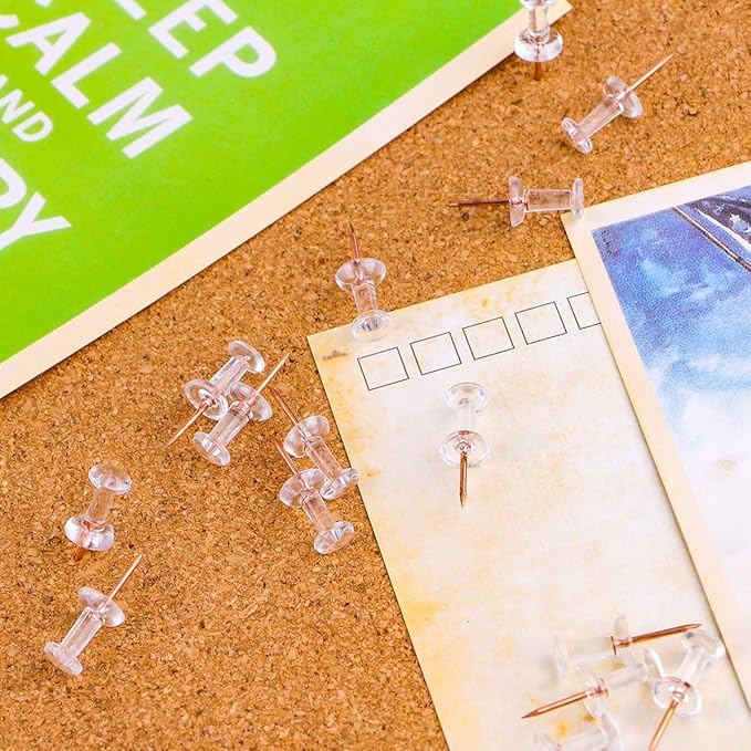 Yalis Push Pins 600 Count, Standard Rose Gold Pins Clear Thumb Tacks Steel Point and Clear Plastic Head (Rose Gold)-DeskLoop Office