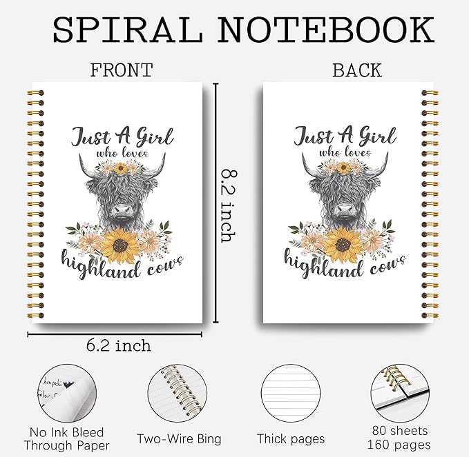 Highland Cow Notebook - Western Notebook, Cow Notebook, Highland Cow Office Supplies, Highland Cow Gifts, Cow Stuff, Just a Girl Who Loves Highland Cows Spiral Notebook 5.5x8.3-DeskLoop Office