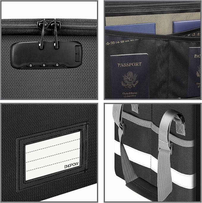ENGPOW File Box with Lock, Fireproof Document Box with Pockets, Collapsible File Organizer Filing Storage Cabinet with Handle, Portable Home Office Safe for Hanging Letter/Legal Folders,Black,2 Pack-DeskLoop Office