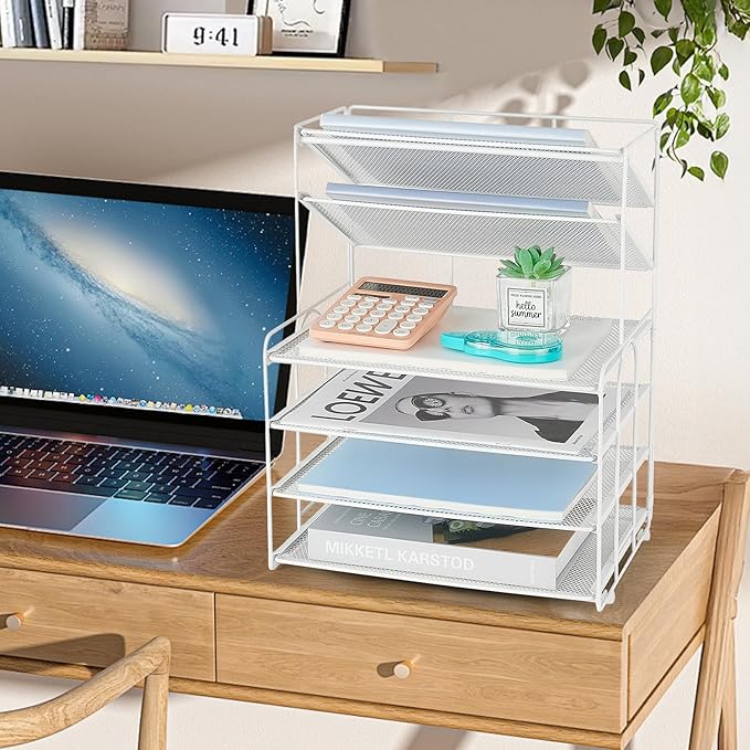 6-Tier Letter Tray Paper Organizer, Desk Organizers and Accessories, Desktop File Organizer, Office Desk Accessories for Office Supplies(White)-DeskLoop Office