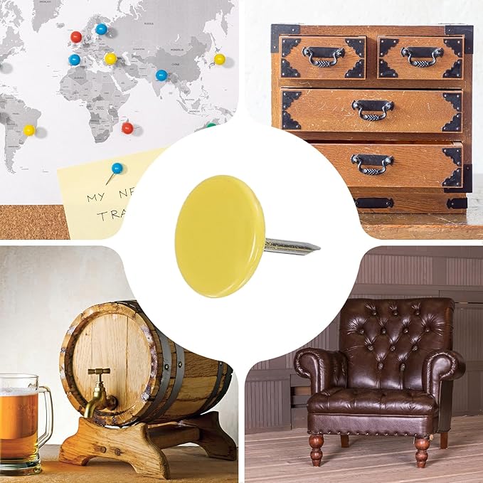 uxcell 150Pcs Upholstery Tacks, 11mmx13mm Flat Head Thumb Tack Decorative Furniture Nails Push Pins for Furniture Sofa Headboards, Yellow-DeskLoop Office