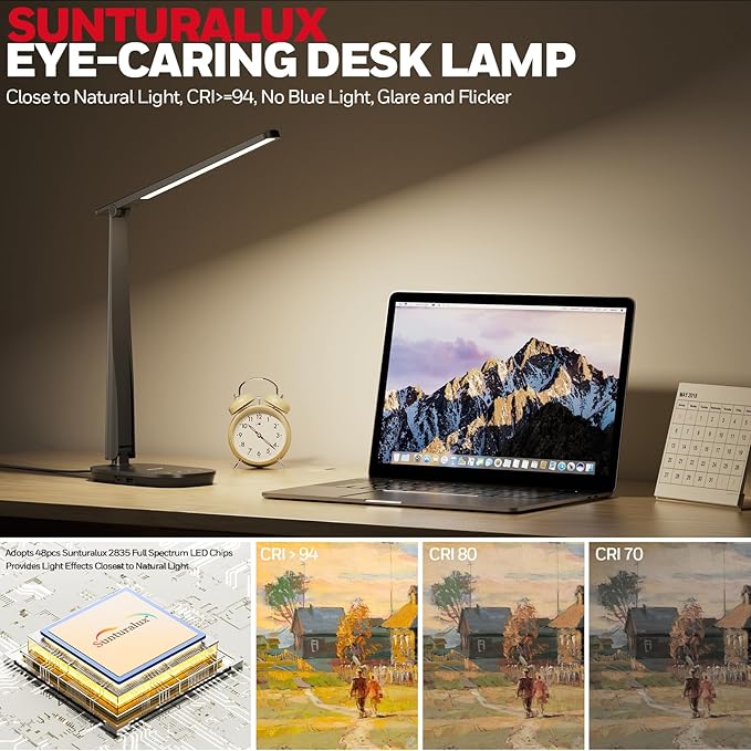 HONEYWELL Desk Lamp for Home Office, Dimmable LED Desk Light with USB A+C Dual Charging, 4 Modes Brightness Touch Lamp with Timer, Eye Caring Foldable Reading Light, Table Lamp for Study Nightstand-DeskLoop Office