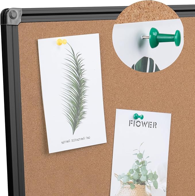 Board2by Extra Large Cork Bulletin Board 60" X 48", Foldable Notice Pin Board for Wall, Black Aluminum Framed 5'x4' Corkboard, Wall Mounted Noticeboard with 36 Push Pins for School, Home & Office-DeskLoop Office