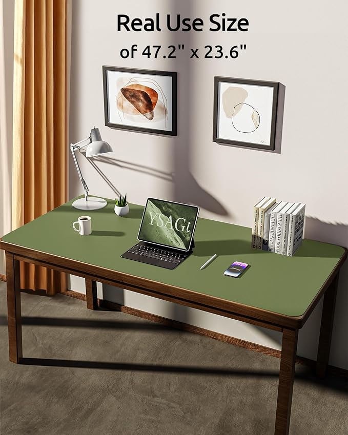 YSAGi Leather Desk Protector, Office Mat, Large Mouse Mat, Non-Slip PU Leather Blotter, Laptop Desk, Waterproof Writing Pad for Office and Home (Green, 47.2" x 23.6")