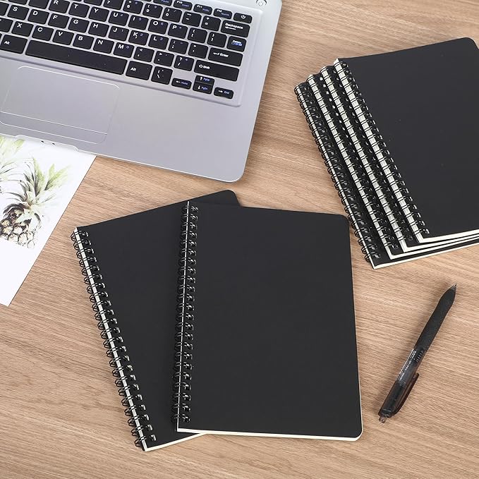 miikoul 60 Packs A5 Spiral Notebooks, Black Ruled Notebooks Bulk, 8.3"×5.5", 60 Sheets/120 Pages, Hardcover Lined Journal Notepad Travel Notebooks for Office and Back to School Supplies-DeskLoop Office