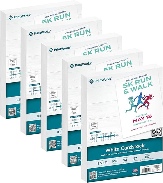 Printworks White Cardstock, 67 lb, 96 Bright, FSC Certified, (5 pack bundle) 500 Sheets, 8.5 x 11 Inch (00540C)-DeskLoop Office
