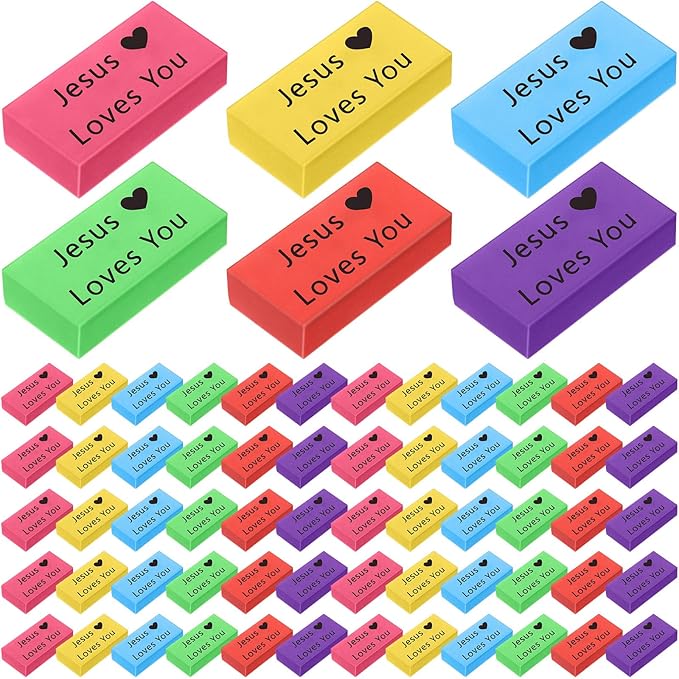 180 Pcs Inspirational Erasers for Kids Christian Pencil Erasers Bulk, Back-to-School Gifts Motivational and Cute Supplies for Students Classrooms, Drawing(Multicolor,Jesus Loves You)-DeskLoop Office
