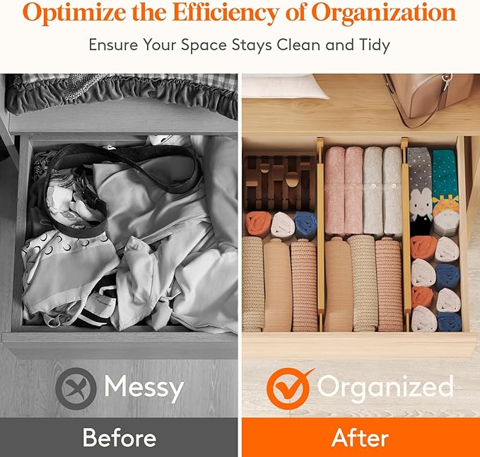 Lifewit 8 Pack Drawer Dividers Bamboo 4" High, 16-22" Adjustable Drawer Organizers for Clothes, Expandable Dresser Separators in Bedroom/Bathroom/Kitchen/Fridge/Office Organization and Storage-DeskLoop Office