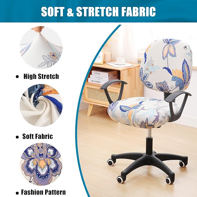Smiry Stretch Printed Office Computer Chair Covers, Universal Washable Removable Desk Rotating Chair Slipcovers Protector, Seat + Backrest Cover - Beige-DeskLoop Office