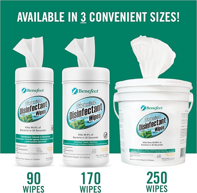 Benefect Botanical Disinfecting Wipes - (170 Wipe Count) Natural, No Residue - Antibacterial Disinfectant, Multi-Surface Cleaning and Sanitizing Wipes-DeskLoop Office