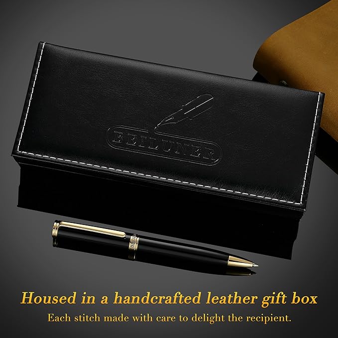 BEILUNER Luxury Gel Pen with 24K Gold Finish, Black Piano Lacquer, Luxury Grade Craftsmanship, Best Pen Gift Set for Men and Women, Professional, Executive, Office, Retractable Nice Pens-DeskLoop Office