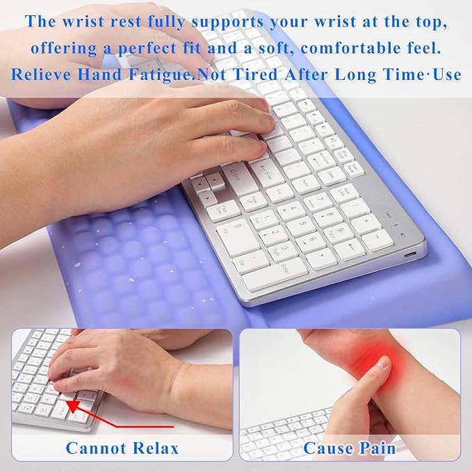 Ergonomic one-Piece Computer Keyboard Stand with Wrist Rest for Desktop Offers Two Support Angles. Silky Lycra Surface and Memory Foam Comfortable Hand Support (Purple Star)-DeskLoop Office