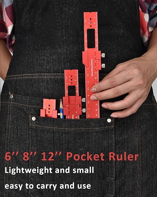 Woodworking Ruler Precision Pocket Rule - BOXmime 12,8,6 Inch Metal Slide Stop Marking Ruler Metric Inch Measuring Wood Working Scribing Rulers - Engineers Woodwork Adjustable Sliding Ruler-DeskLoop Office