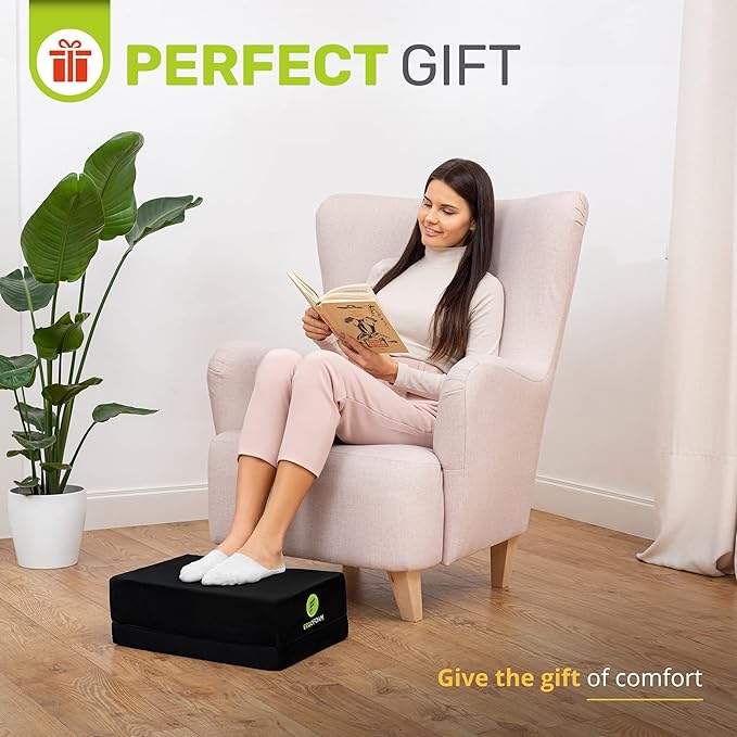 ErgoFoam Flat-Top Adjustable Foot Rest - High-Density Compression-Resistant Foam, Non-Slip, Black, Modern, Office-DeskLoop Office