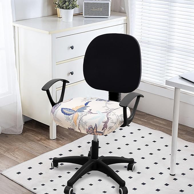 Smiry Printed Office Computer Chair Seat Covers, Stretch Fit Universal Desk Rotating Chair Cover Washable Removable Seat Cushion Protectors - Beige-DeskLoop Office