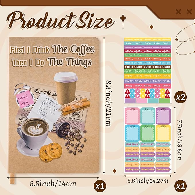 B1ykin Hardcover Ruled Journal Notebook with Planner Stickers, 196 Pages PU Leather Journal Notebook Journals Diary Notepad for Writing Travel Business Work School College Note Taking (Coffee)-DeskLoop Office