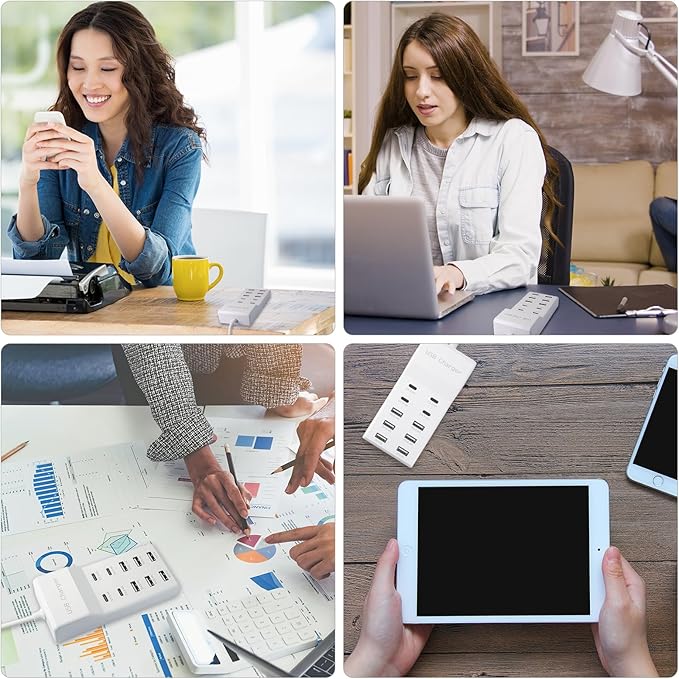 USB Charging Station, 10 Ports Family-Sized USB C Charger Block,USB Power Strip for Smart Phone Tablet Laptop Computer (1 Pcs)-DeskLoop Office