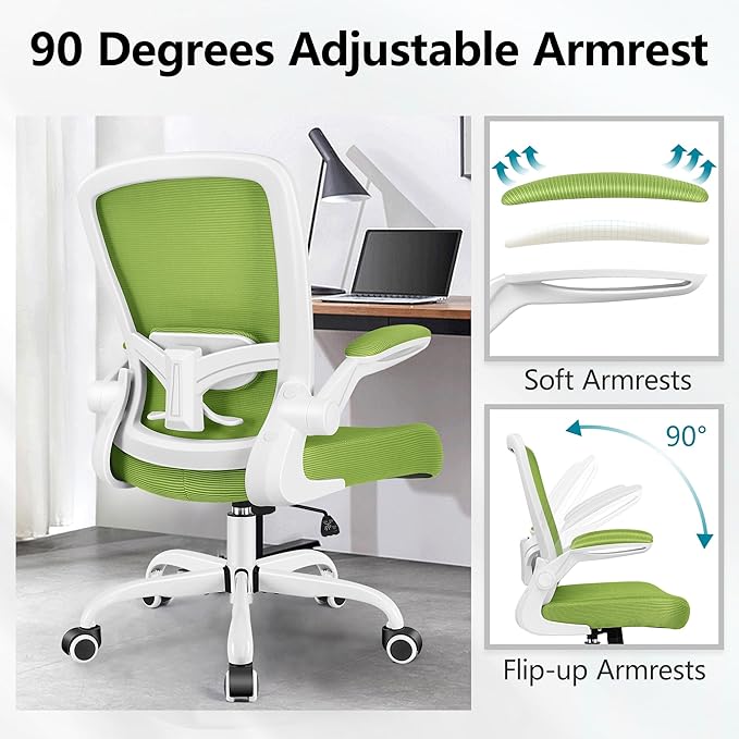 FelixKing Office Chair, Ergonomic Desk Chair Breathable Mesh Chairs with Adjustable High Back Lumbar Support Flip-up Armrests, Executive Swivel Comfy Task Computer Chairs for Home Office Green-DeskLoop Office