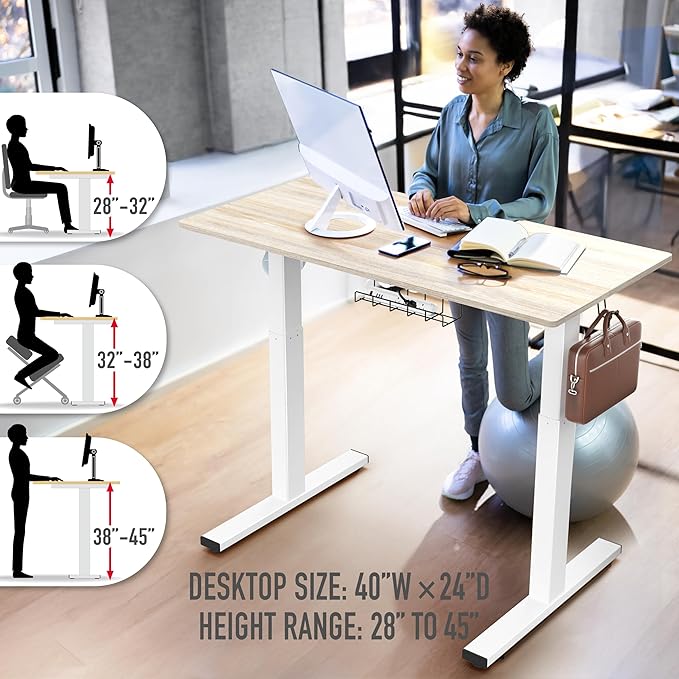 SHW 40-Inch Electric Height Adjustable Standing Desk with Drawer, Memory Preset and Cable Management Tray, Maple-DeskLoop Office