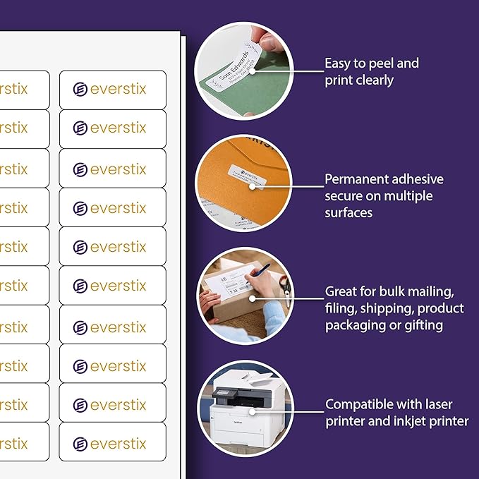 1" x 2-5/8", 100 Sheets, 3000 Mailing Address Labels, White Sticker Labels for Laser & Inkjet Printers, Permanent Adhesive-DeskLoop Office