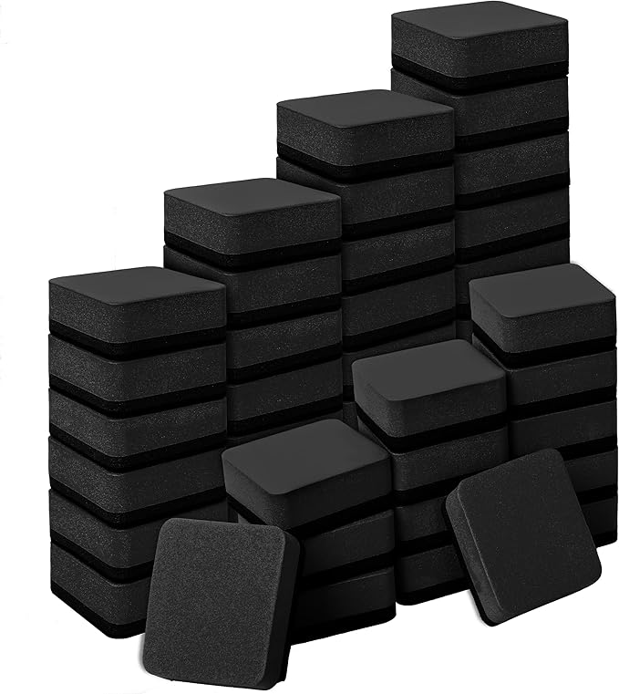 Dry Erase Erasers, 48 Pack Magnetic Whiteboard & Chalkboard Cleansers, Small Magnetic Erasers (Black)-DeskLoop Office