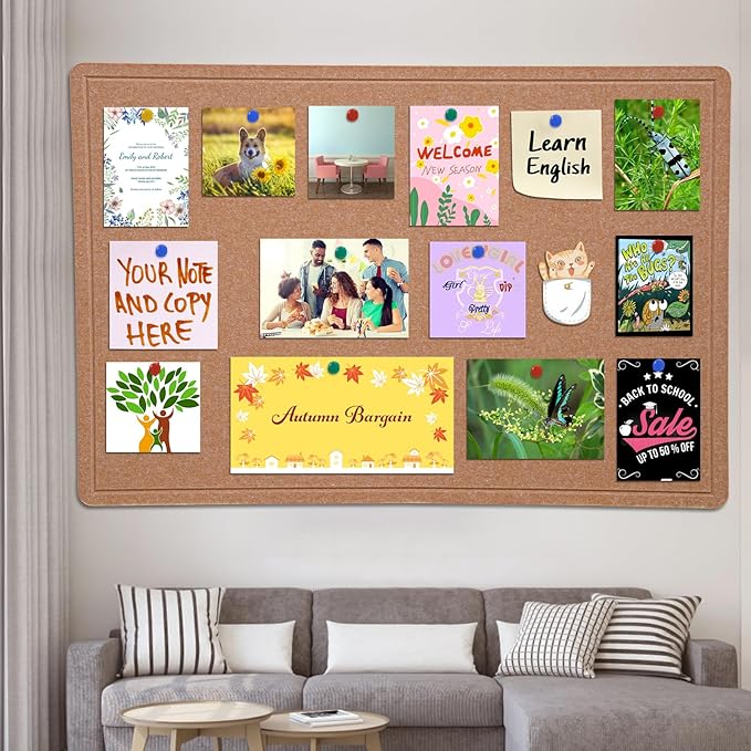 Large Bulletin Board - 72 X 48 inches Decorative Felt Pin Board - 6' x 4' Cork Board Alternative for Wall - Foldable Picture Board Self-Adhesive Prayer Board with 30 Pushpins - Ginger Yellow-DeskLoop Office
