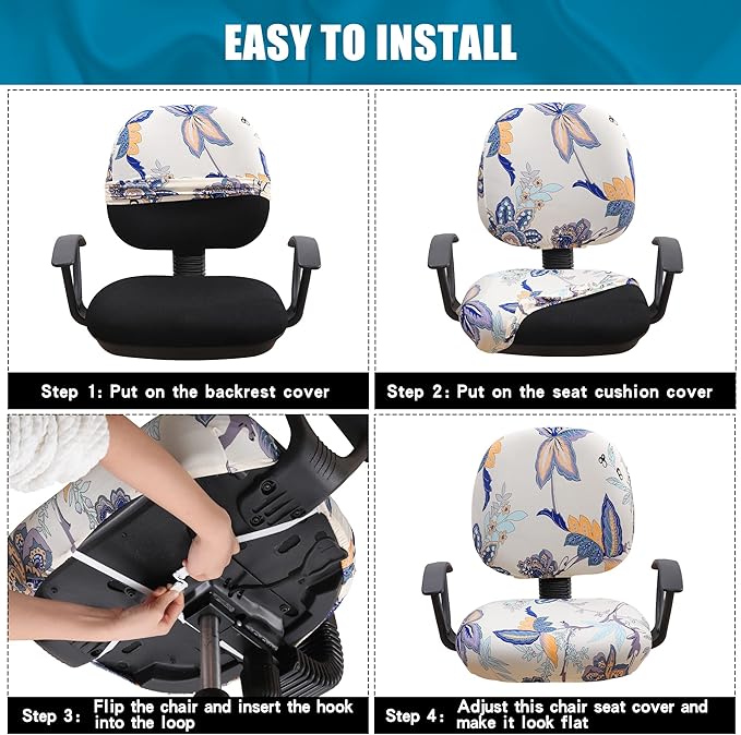 Smiry Stretch Printed Office Computer Chair Covers, Universal Washable Removable Desk Rotating Chair Slipcovers Protector, Seat + Backrest Cover - Beige-DeskLoop Office