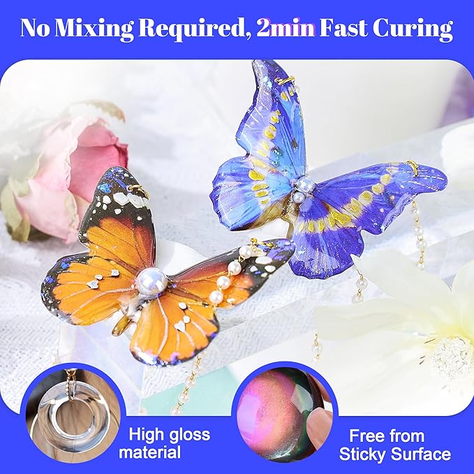 Bsrezn 2000g UV Cure Resin Kit with Mica Powders of 12 Colors, Premixed Resin for Jewelry Making and Craft Decoration(2 x 1000g)