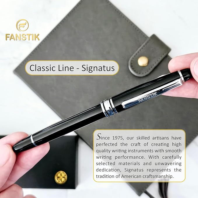 Customized Fountain pen with name (MADE IN USA), stainless steel, black and Silver, luxury engraved pen personalized for men and for women. (Fountain Black-Silver)-DeskLoop Office