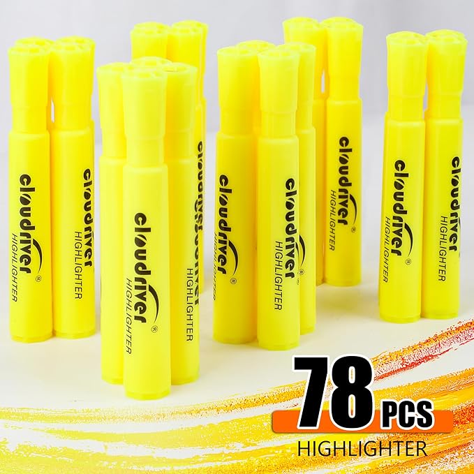 cloudriver Highlighters Bulk Pack of 78, Yellow Highlighter, Chisel Point, Quick Drying Ink, Highlighters Suitable For Classroom, Office And Shop-DeskLoop Office