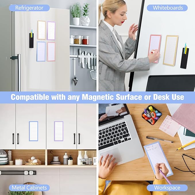 4 Pack Magnetic Note Pad for Fridge with Pen Holder, Totally 200 Sheets Magnetic To Do List, Grocery List, Shopping List, Memo Pads for Refrigerator(Light Color)-DeskLoop Office