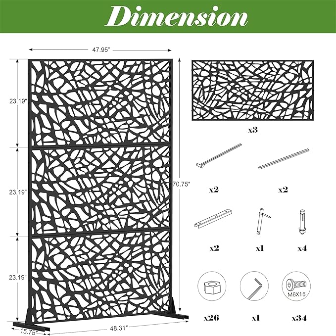 NicBex Room Divider 1 Panel Room Dividers with Mesh Shape Design Partition Room Dividers and Metal Privacy Screens Wall Divider for Outdoor, Room Separation,48.31" W x 15.75" D x 70.75" H, Black-DeskLoop Office