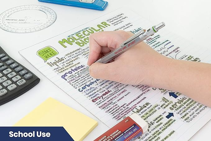 Pacific Arc Chromagraph Metal Mechanical Pencil .7 mm Silver Barrel Mechanical Pencil with Built In Lead Pencil Grade Indicator, Lead Pencil Holder for Drafting, Sketching, and Drawing-DeskLoop Office