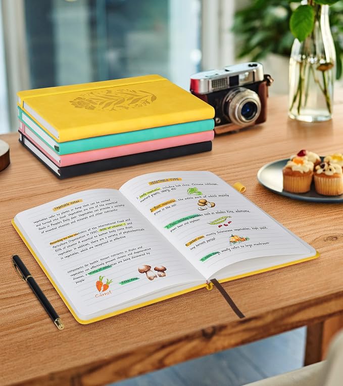 Lined Journal Notebook for Women, A5 Yellow Hardcover Leather Journals for - Image 7