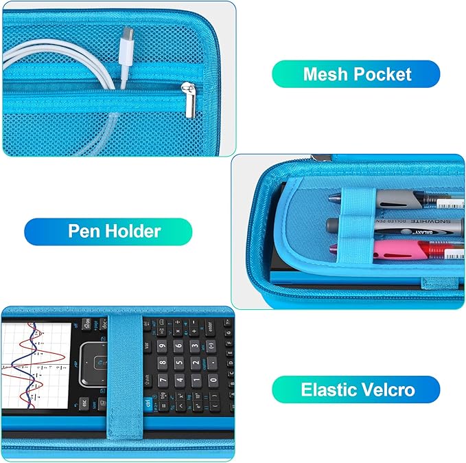 BOVKE Calculator Case for Texas Instruments TI-Nspire CX II CAS/CX II/CX CAS/CX Color Graphing Calculator and More - Extra Mesh Pocket for USB Cables and Other Accessories, Blue-DeskLoop Office