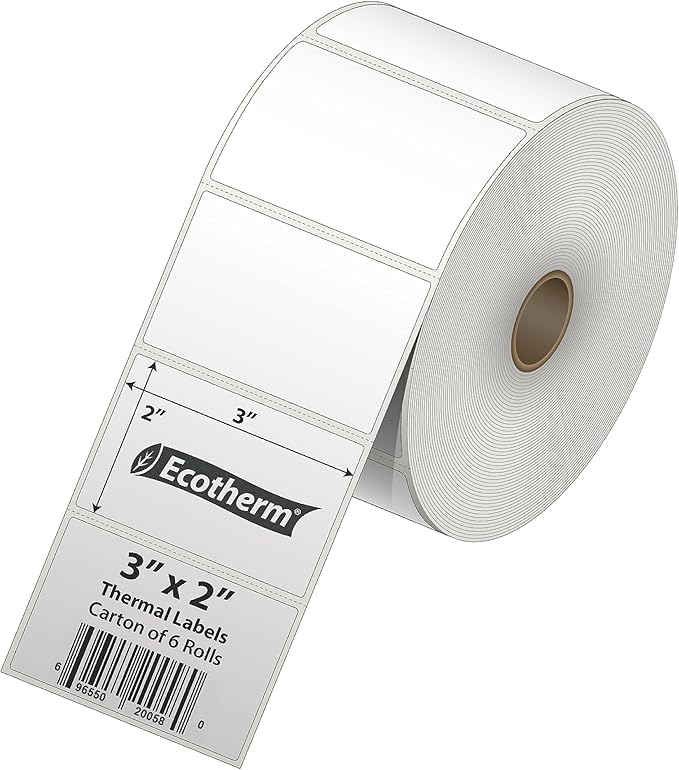 3" x 2" Thermal Labels | 6 Rolls | 7440 Labels | fits Zebra, Munbyn, Rollo, Godex, Arkscan, iDPRT, Offnova Thermal Label Printers and More | Blank White Adhesive Stickers by Ecotherm-DeskLoop Office