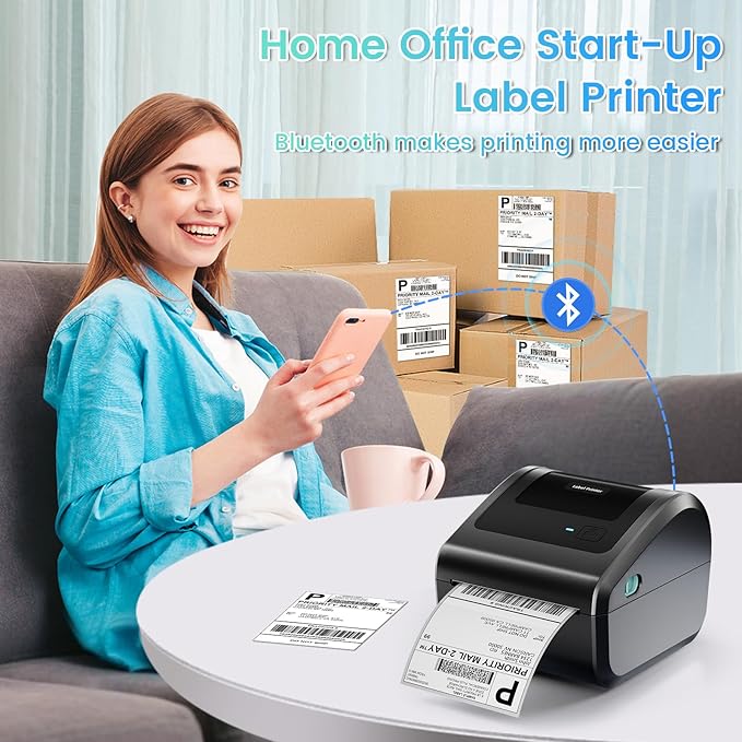 Bluetooth Shipping Label Printer 4x6 - D450BT Thermal Label Printer for Shipping Packages, Small Business, Home, Office, Compatible with Amazon, Ebay, Etsy, USPS-DeskLoop Office