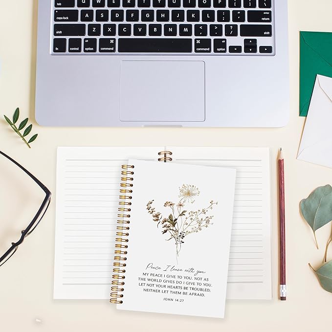 BearCake Peace I Leave with You Floral Christian Notebook Journal, Christian Gifts for Women, Bible Notebooks for Note Taking, Bible Journaling Notebook, Hardcover Spiral Notebook 5.5x8.3-DeskLoop Office